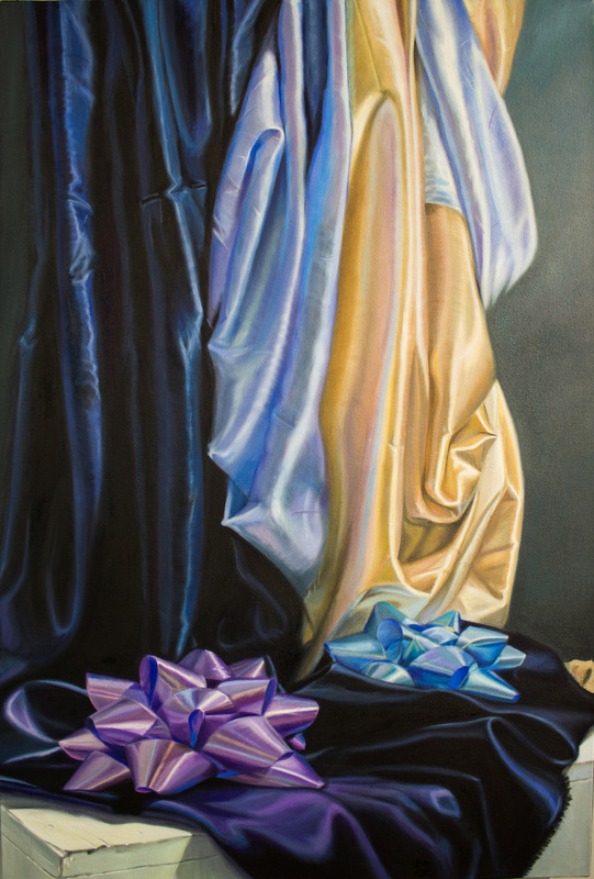 Realistic Fabric and Ribbon Bow Oil Painting by Tim Kent Art